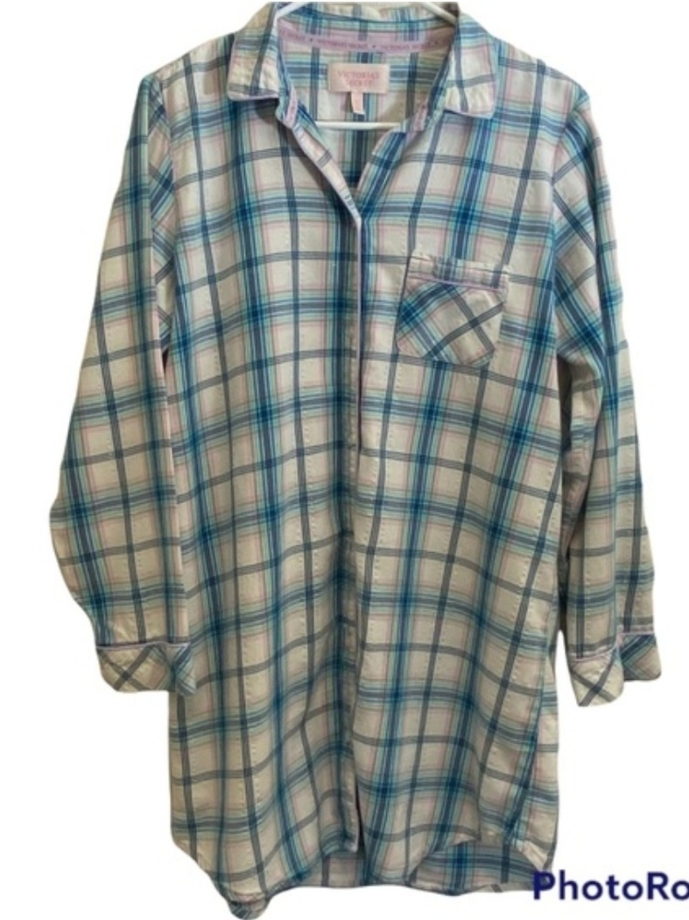 Victoria's Secret Plaid Cotton Pajama Shirt - Blue & Pink